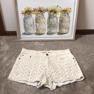 White high rise denim shorts